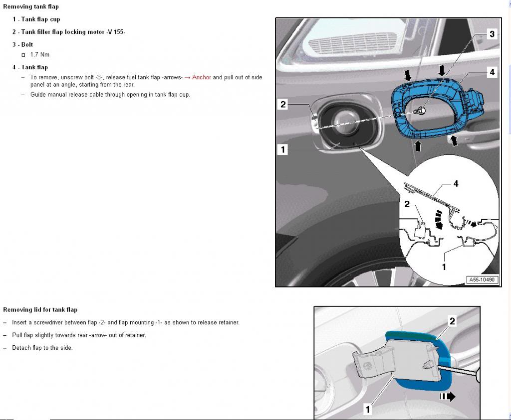 Fuel flap release solenoid motor locking actuator Audi A1 A3 A4 A5
