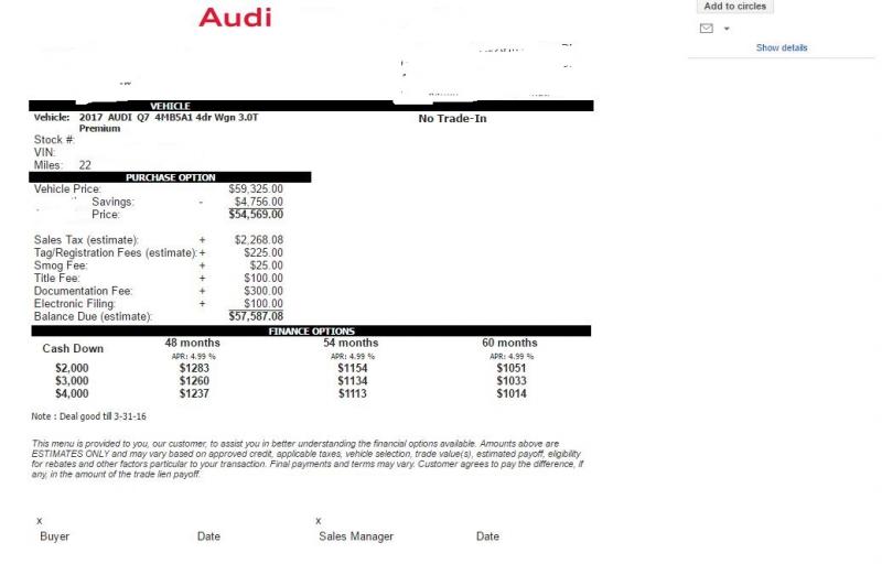 Out The Door Price For 2017 Q7 In Us Audiworld Forums