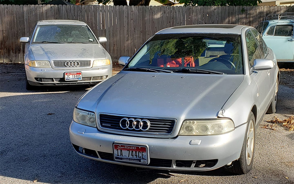 Two of Braden Carlson's three B5 Audi A4s he's owner throughout his years